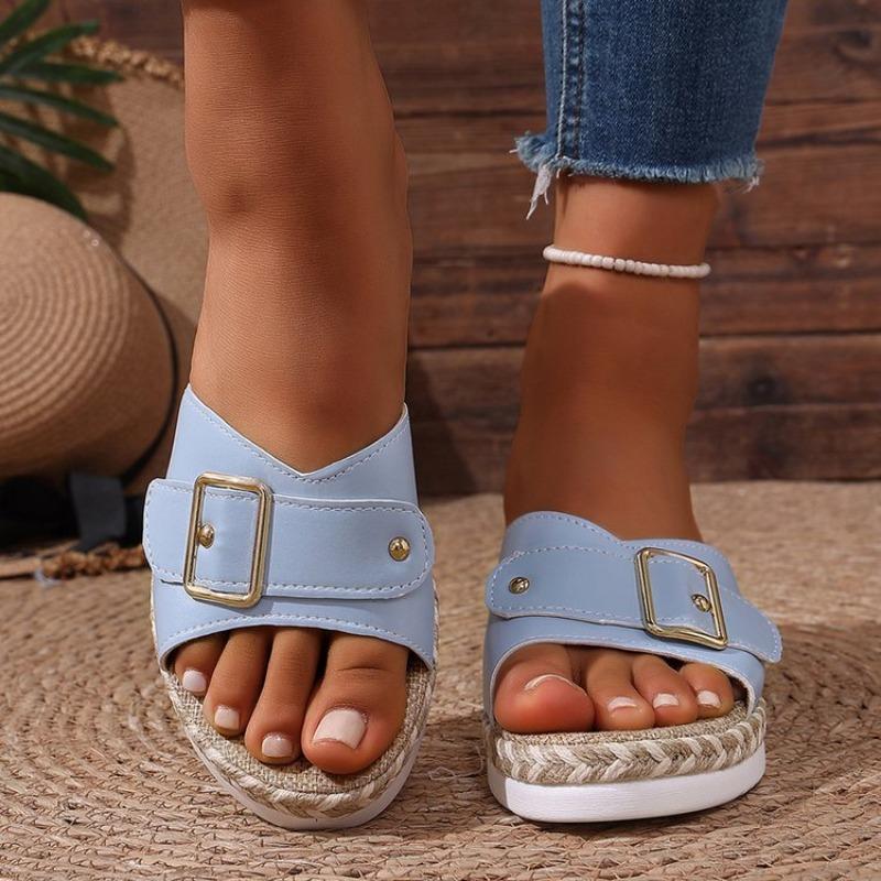 Sandales d'été à plateforme épaisses pour femmes avec boucle de ceinture, Chaussures décontractées légères, Disponibles en grandes tailles.