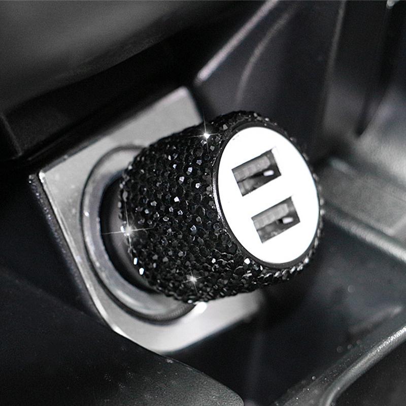 Bling Crystal 12V Car Charger Dual Port Fast Adapter Car Cigarette Lighter Extension Cord Car Accessories Interior