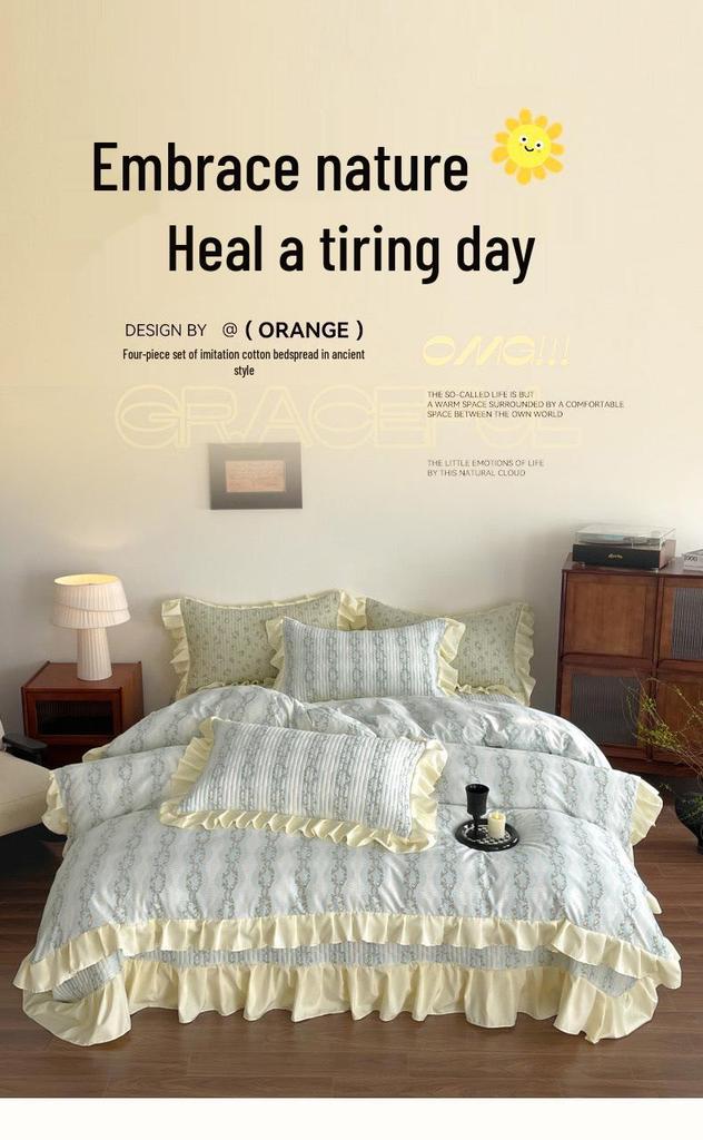 Spring/Summer Small Floral Lace Bedspread Set: 4-Piece, Skin-Friendly, Soft Imitation Cotton for Single Bed