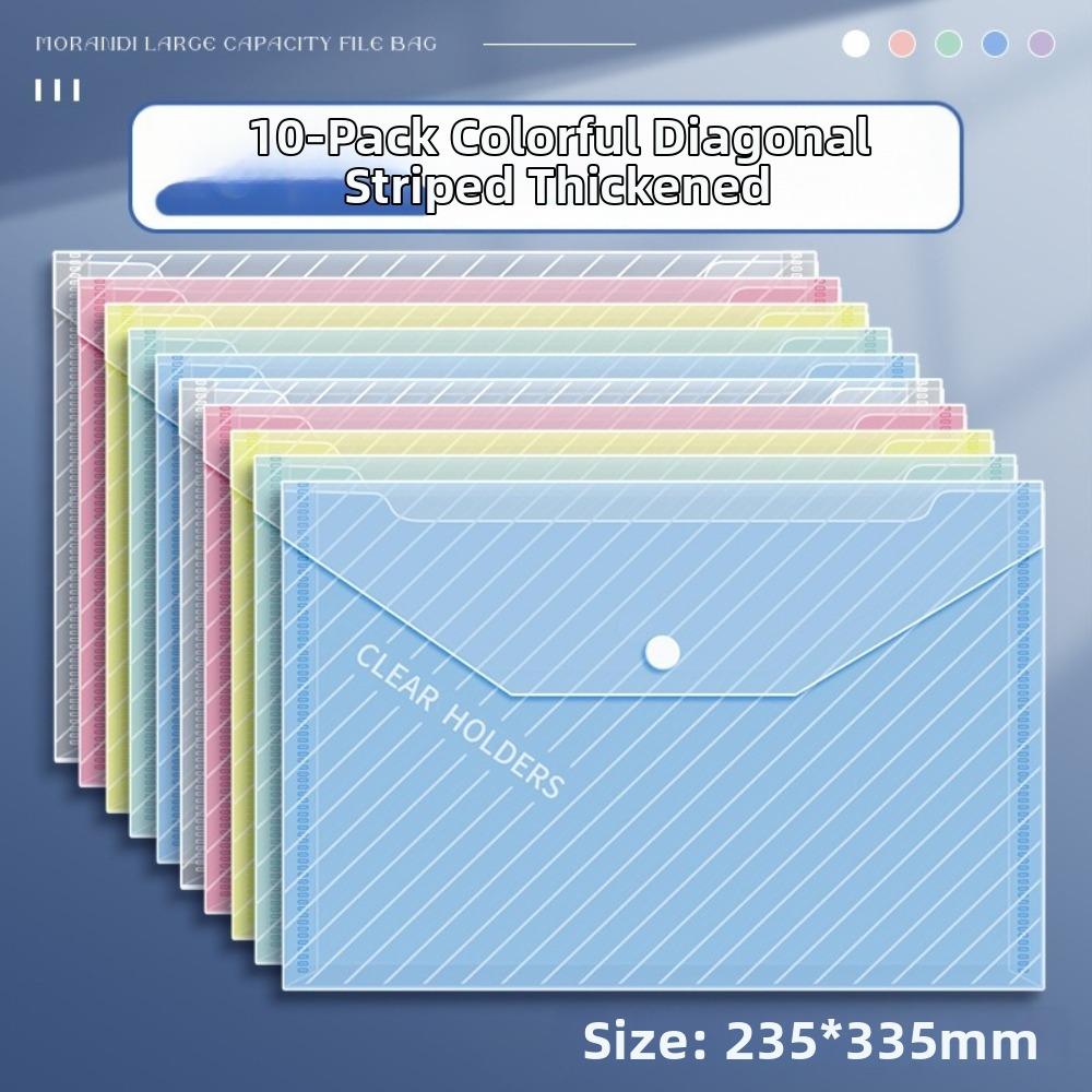10 Pcs Clear A4 File Folders Plastic Storage Bag Snap Button Closure File Folders Large Capacity Durable Document Pouch