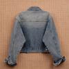 Women's Design Cropped Vintage Blue Denim Jacket with Long Sleeves for a Versatile Loose Jacket