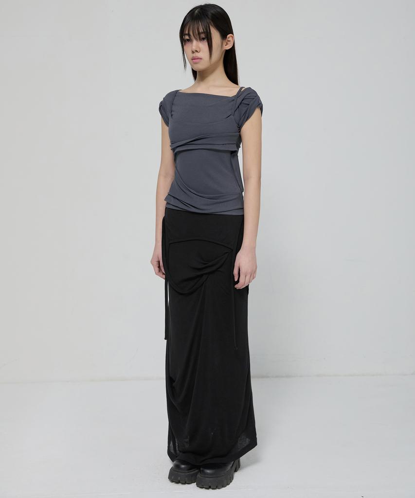 Peulleeoeob Layered Bustier T-Shirt (Fl-108_Charcoal)