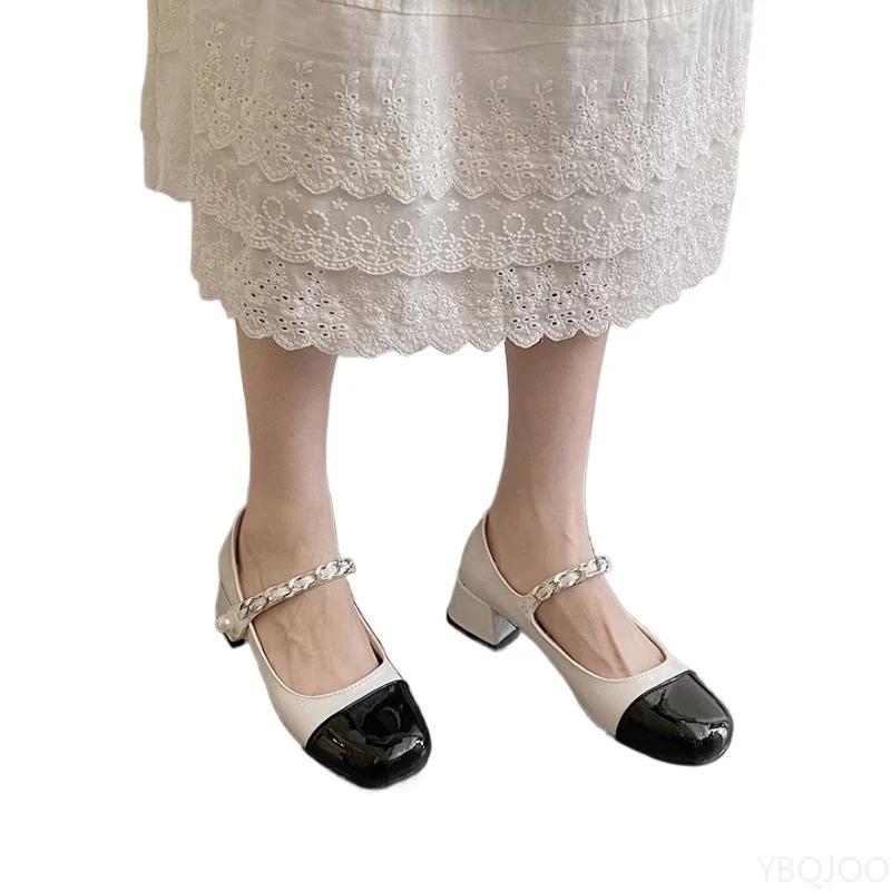 Fashion Vintage Mary Jane Shoes New Small Fragrant French Leather Shoe Ladies Elegant Pumps Fashion Versatile Women's High Heels Mujer