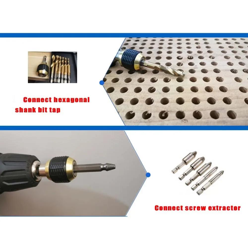 1/4 Inch Keyless Drill Chuck Adapter Self-tighten Electric Drill Bits Collet Chucks 1/4" Hex Shank Quick Change Converter