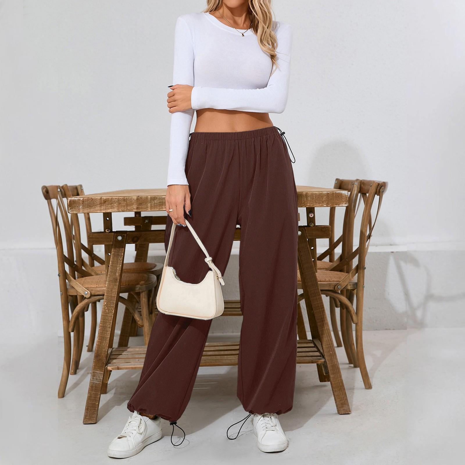 

Женские спортивные штаны Женские мешковатые прямые спортивные штаны с завязками на резинке и поясом Повседневные брюки для бега Женские осенние брюки XXL кофейный