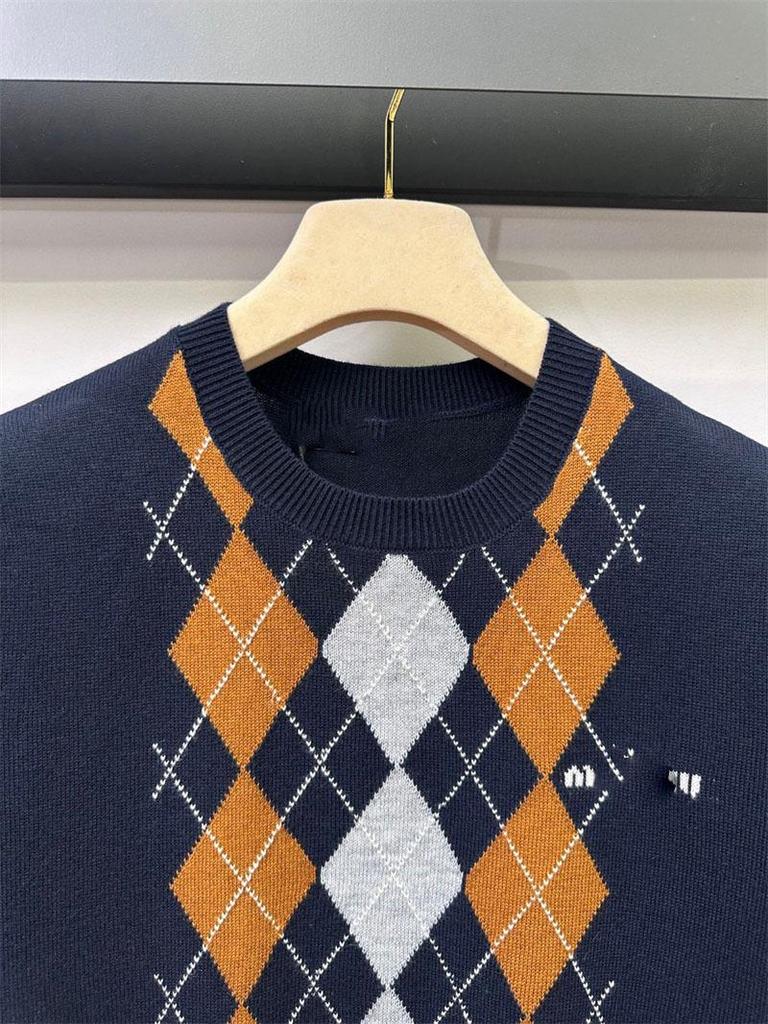 2025 Frühherbst Süßer Preppy Argyle Strick Rundhals Kurzarm Pullover für Damen