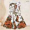 Plus Size Women Square Neck Long Sleeve Dress Cowboy Skeleton Pumpkin Floral Halloween Swing Dress