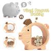 Pușculiță din Lemn Drăguță în Formă de Porc Cutie pentru Monede Cutie de Economii Pușculiță Reutilizabilă pentru Bani cu Ferestre Transparente pentru Copii Mici Cadou de Ziua de Naștere