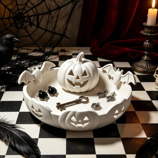 Pumpkin Tray for Halloween 3D Printed Jewelry Holder, Spooky Trinket Keys, Unique Holiday Gift Friends Rings, Earrings, Decorative Storage Organizer