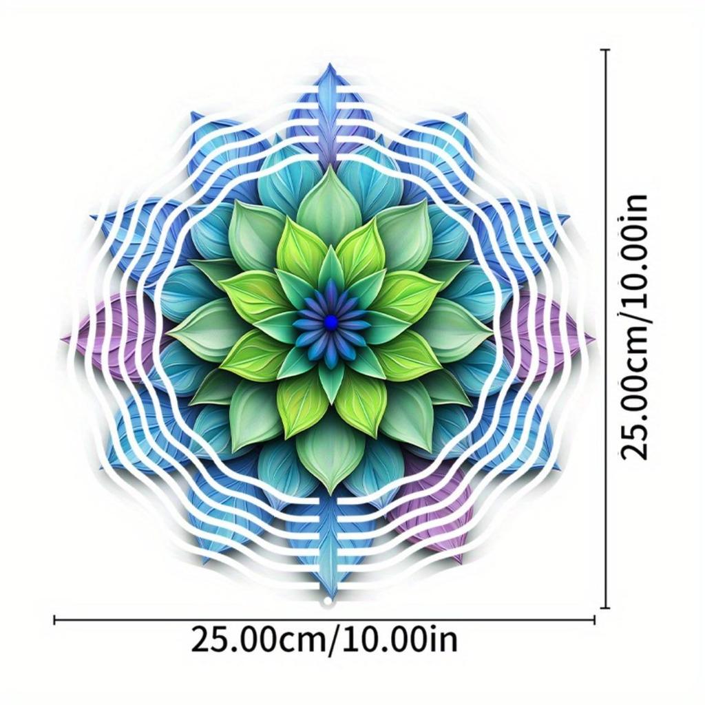 Kovová mandala zvonkohra 25,4 cm Živá modrá zelená fialová oranžová Venkovní zahradní dekorace Všechna roční období Závěsný háček Bez elektřiny