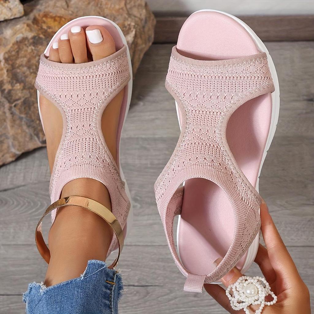 Women's Knit Sandals Breathable Open-Toe Summer Beach Shoes Comfortable Casual Sandals for Summer