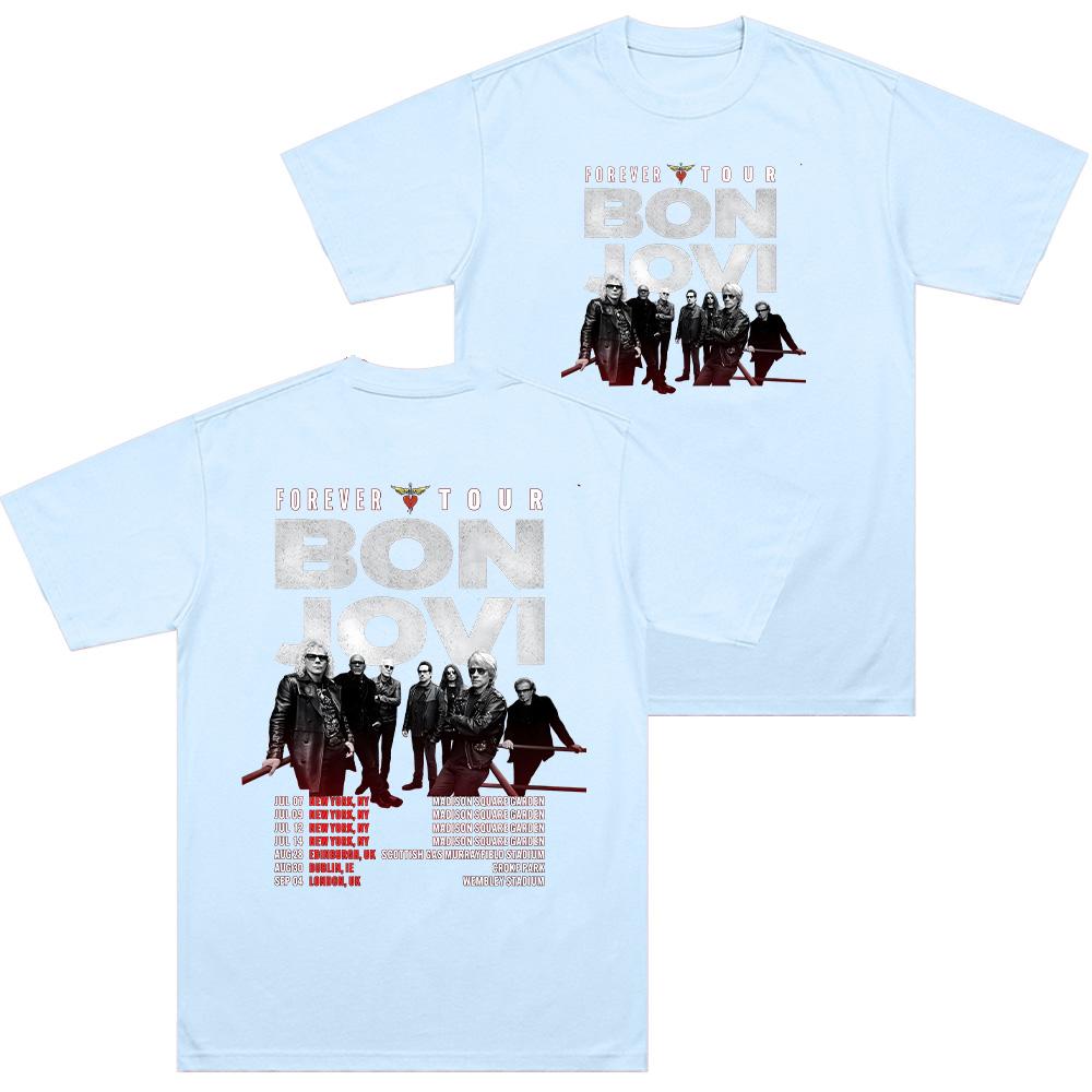 Bon Jovi Forever Tour Tričká Okrúhle Tričko Ženy Muži Bavlna Krátky Rukáv Tričko Nápad na Darček Topy Móda Voľný Streetwear