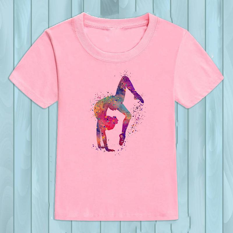 Gymnast Dancer T-Shirt Femme Watercolor Rainbow Gymnastics Art Tshirt Girls Summer Kids Tees Shirt Tops Child Streetwear Hipster