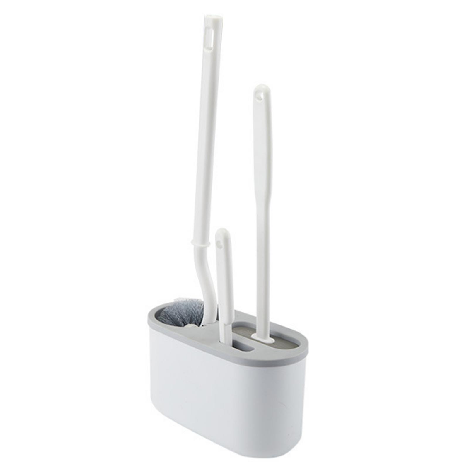 

4 Pieces Toilet Bowl Brush Set Punch Free Wall Mounted Toilet Brush Holder with 3 Brush for Bathroom White белый