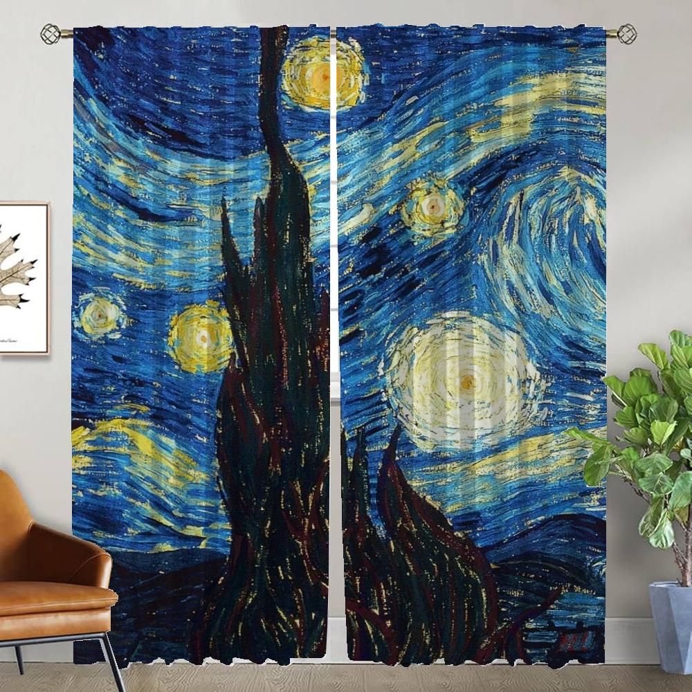 Van Gogh Curtains Child Room Curtains for Bedroom Living Room Curtain Halloween Decoration Shades Partition Kitchen Blackout