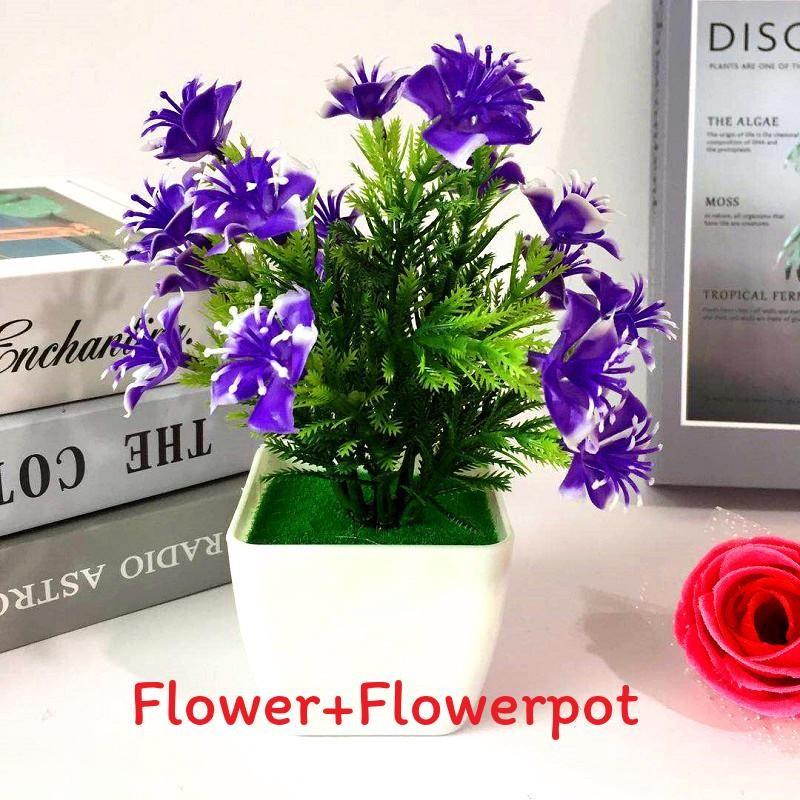 

Plastic Sasanqua Camellia Botanical Potted Plant For Gift And Interior Decor Purple Blue