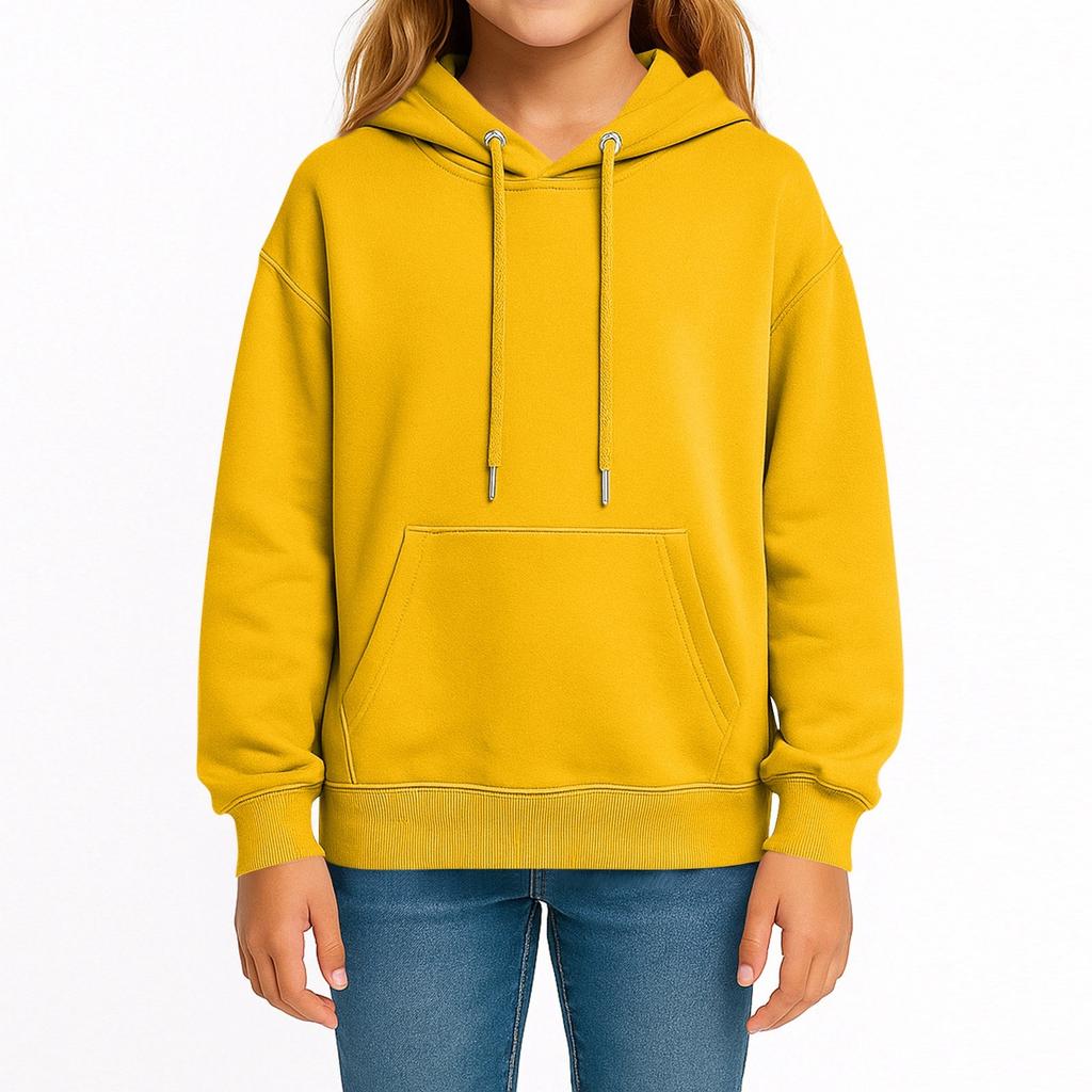 Children's Fashion Solid Color Long Sleeved Hooded Pullover With Pockets Casual Adult Sweatshirt Top