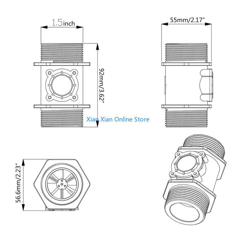 DN40 DN50 Water Hall Flowmeter Meter Counter Thread 1.5-inch Plastic B9HF