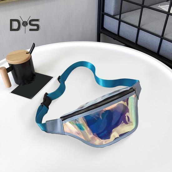 Transparent Waist Bag Waterproof Mini Fanny Pack Iridescent Belt Bag with Adjustable Strap for Women Men Travel Fitness Outdoor Use