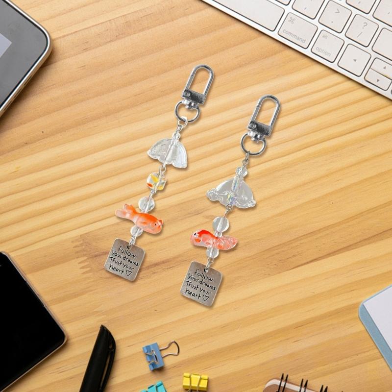 Handmade Beaded Door Charm Resin Keychain Dreamy Goldfish Designs Decorative Accessory