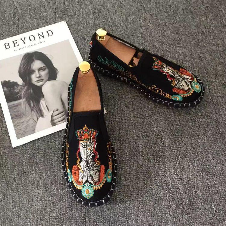 Old Beijing Cloth Shoes Embroidery Flower Social Guy Male Moccasin-Gommino Student Casual Shoes National Chinese Style