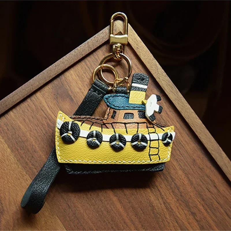 Handmade Leather Small Boat Key Chain Ship Bag Charm Christmas Gifts Keyring