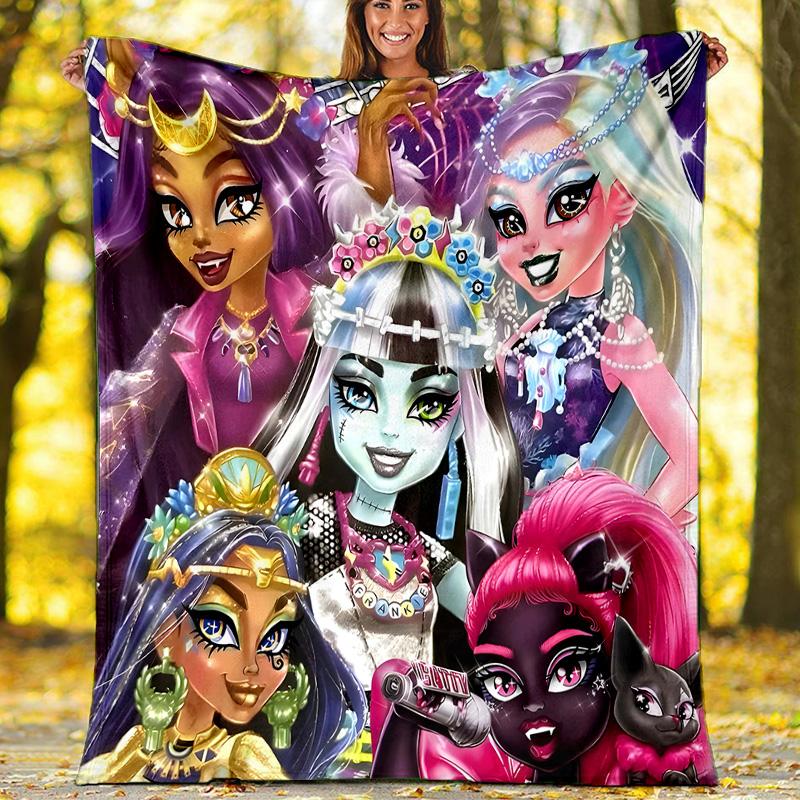 1pc Monster High (4) Theme Blanket - Digital Print, Polyester, Cozy for All Seasons, Perfect for Outdoor, Camping, and Travel