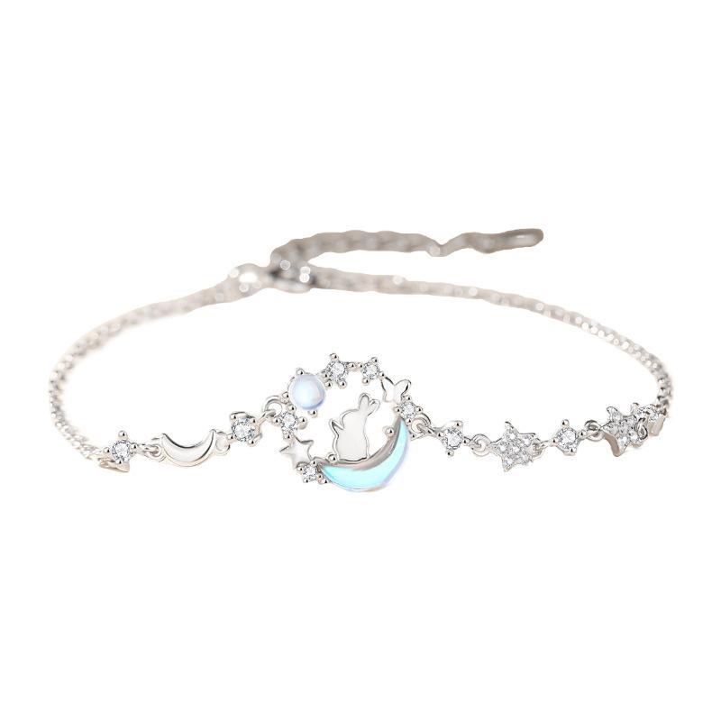 Premium Fashion Moonstone Rabbit Inlaid Diamond Clavicle Necklace Bracelet Jewelry Set For Women