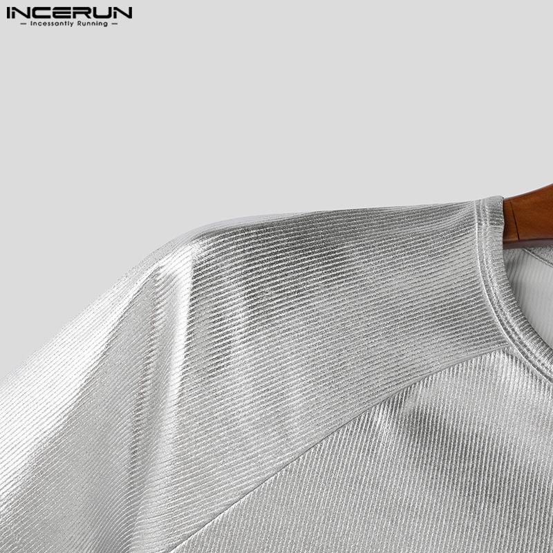 INCERUN Summer Men O Neck Short Sleeve Glitter Casual Fitted T-shirts Tops