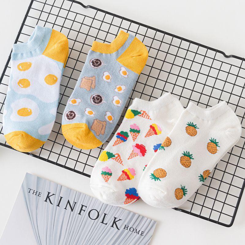Lady Fashion Wind Pineapple Bird Poached Egg Cow Cartoon Colorful Cotton Sock Girls Ankle Socks