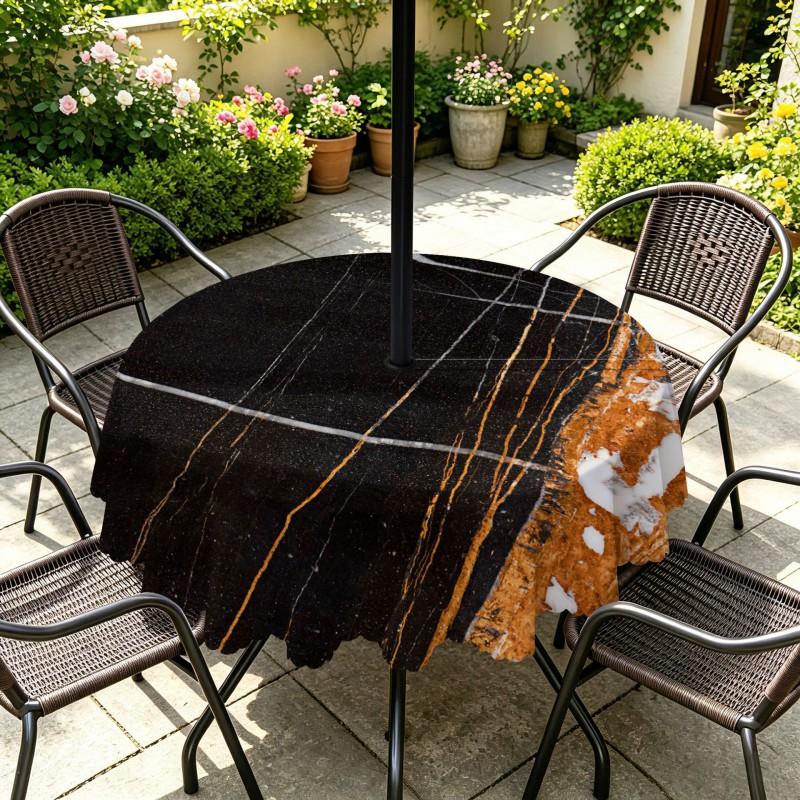 Outdoor Round Tablecloth With Umbrella Hole Waterproof Oil-Resistant Patio Dining Cover Deck Garden Terrace