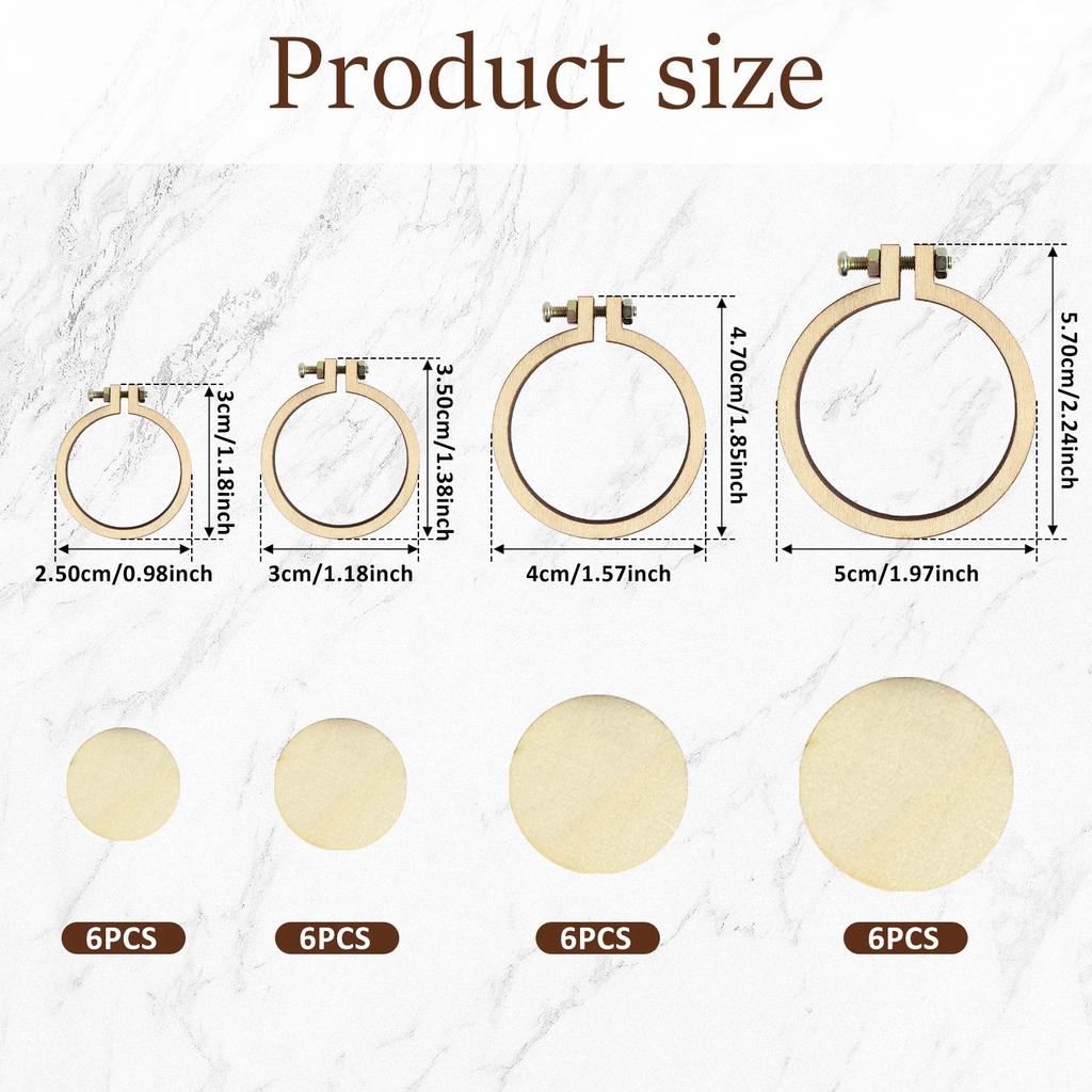 24 Peças Mini Bastidor de Bordado 4 Tamanhos Bastidor de Madeira Quadro para Ponto Cruz DIY Brinco Pingente Artesanato Círculo de Bordado Kit de Costura
