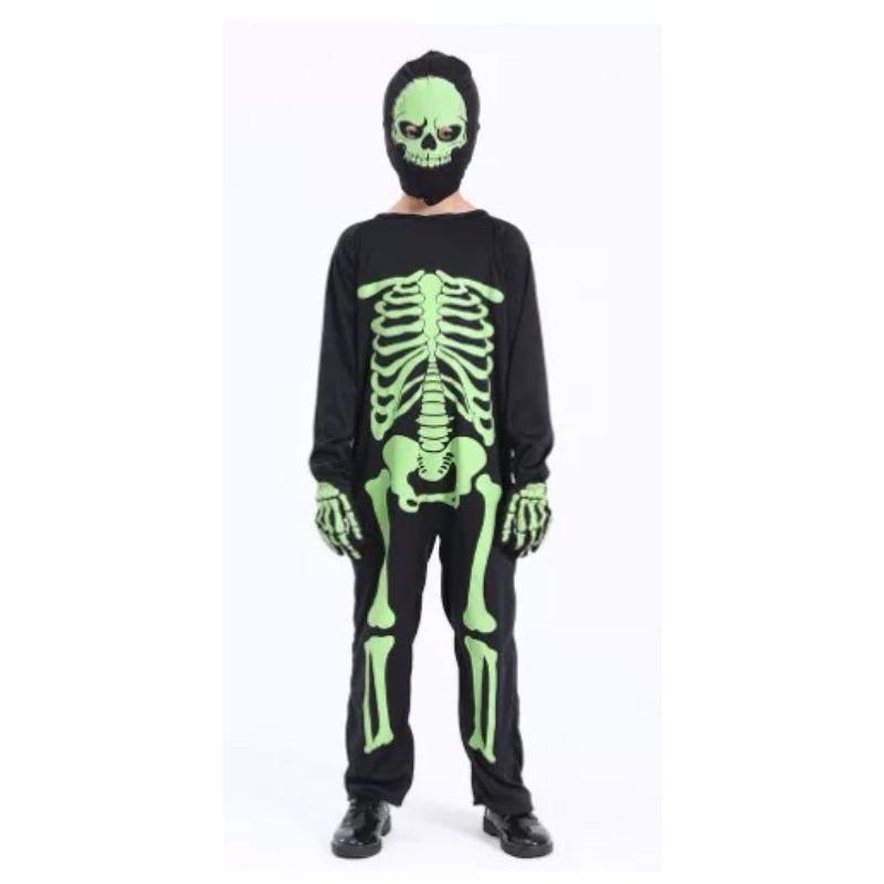 

Маскарадный костюм на Хэллоуин, маска скелета, костюм скелета-призрака, детский костюм ужасов XL (11-14 years old) флуоресцентный зеленый