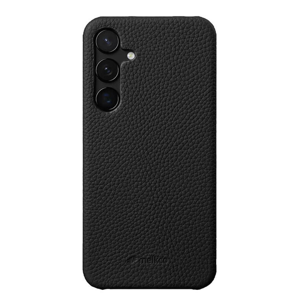 MELKCO For Samsung Galaxy S25+ Case Incomplete Edge Genuine Cow Leather Coated PC Cover
