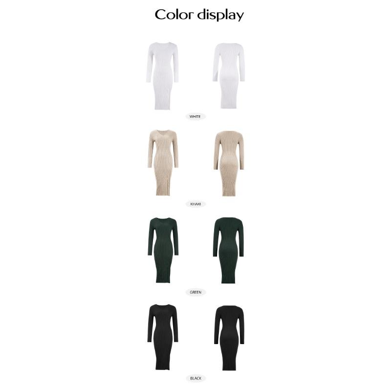 Women's Autumn and Winter Sexy Slim V-neck Split Sweater Dresses