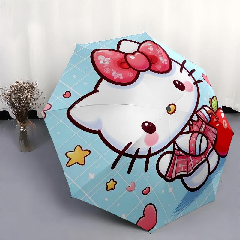 1 Stück Hello Kitty mit Apfel-Regenschirm mit Kunststoffgriff, Geeignet für alle Jahreszeiten Zuhause Reise Outdoor-RegenschirmSanlio004
