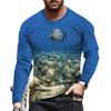 New Ocean Scenery Print Summer Men's Round Neck T-shirt Casual Long Sleeve Oversized T Shirt Fashion Pullover Trend Men Clothing