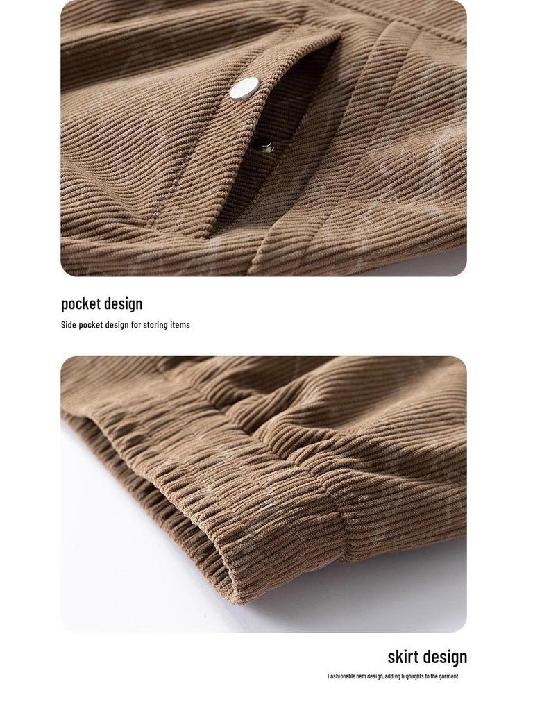 Men's Retro Corduroy Jacket: Spring/Autumn Versatile Loose Casual British Style with Turn-Down Collar.