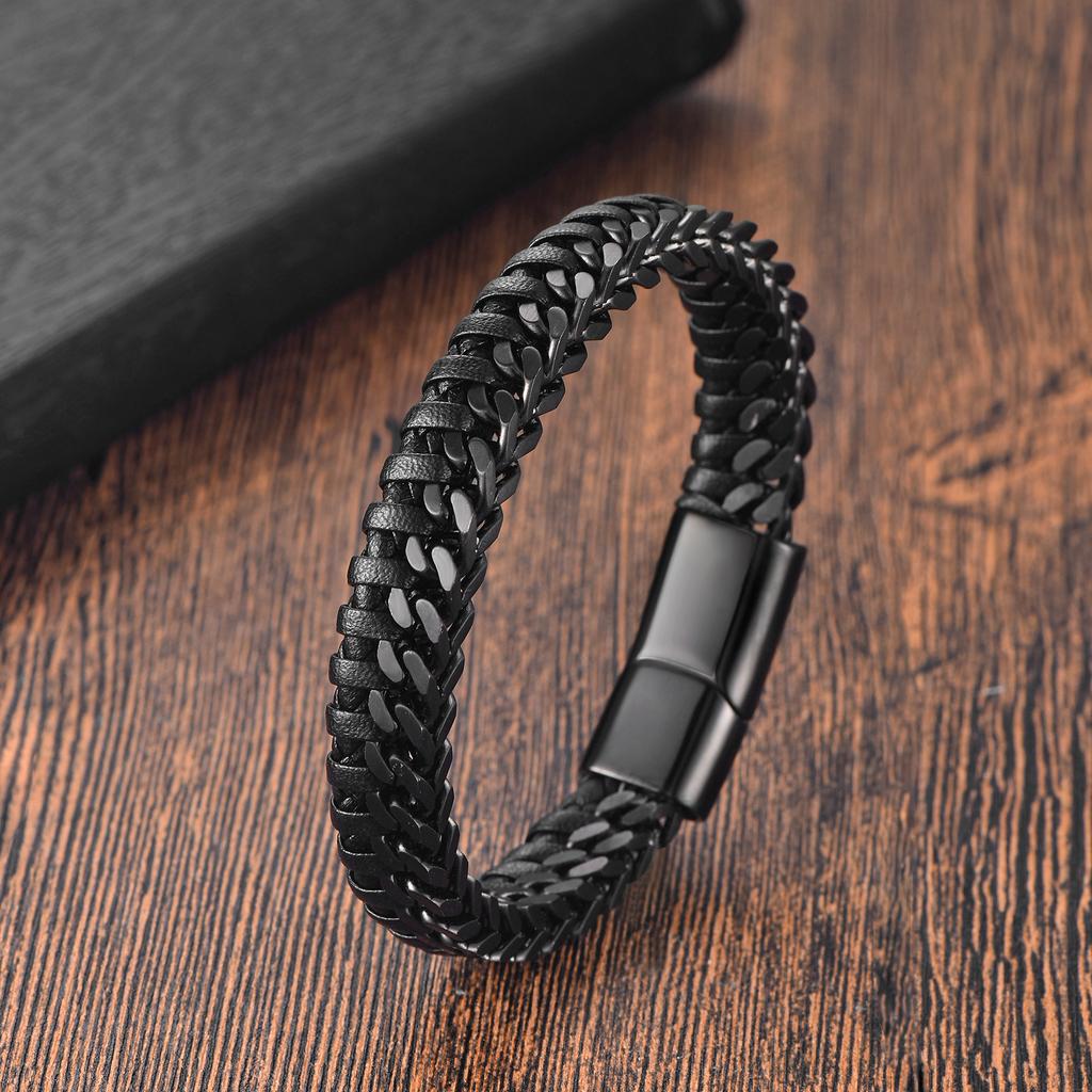 Leather Rope Bracelet, Leather Woven Chain Bracelet, Genuine Leather Bracelet, Trendy Men's Bracelet.