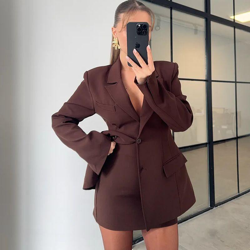 2025 Blazers European and American New Waist Hugging Temperament Women clothes Button Lapel Pocket Long sleeve Short coat