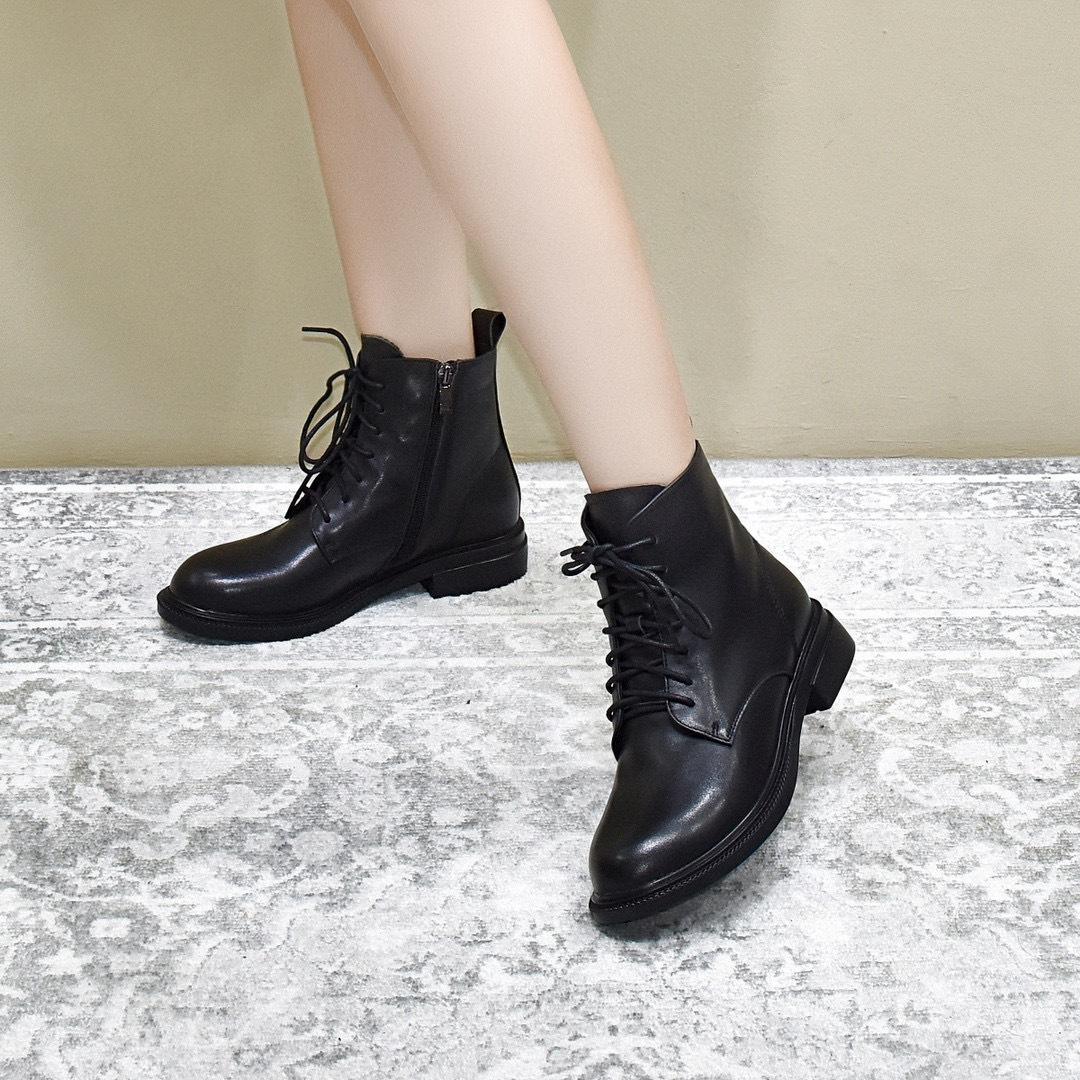 

Round Head Leather Boots Martin Boots Women s Large Size First Layer Cowhide Comfortable Flat Bottom Short Boots Black Cotton Boots Women s Boots 43