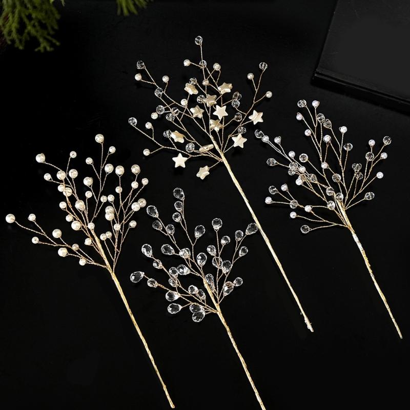 Ready-to-Place Christmas Branch Pick with Extended Stem for Decorating Tree, Wreath, Garlands, and Table Displays