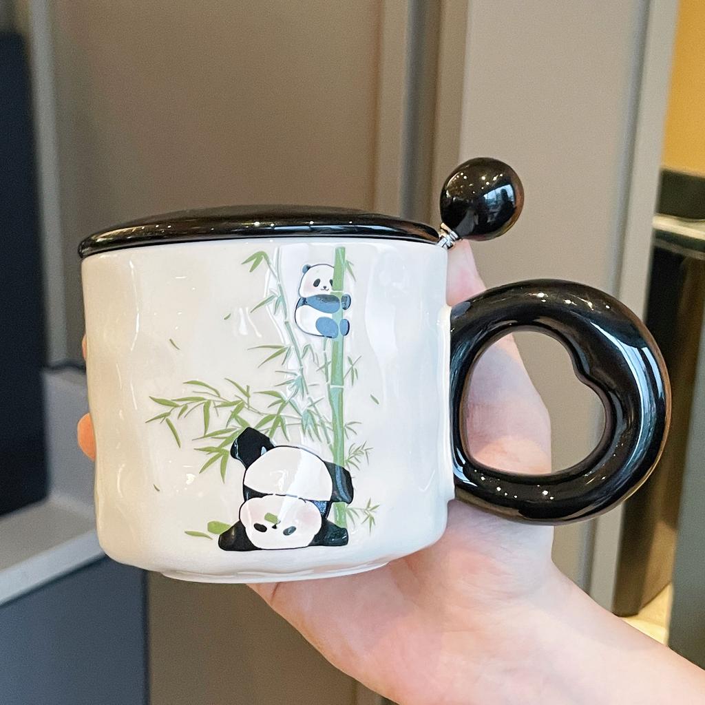 Becher mit Deckel Löffel Neuer Stil Damen Panda Tasse Souvenir Keramik Wasserbecher Kaffeetasse