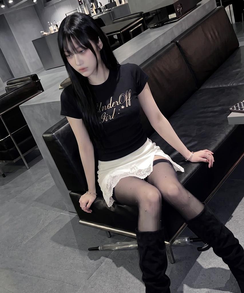 UNDEROFF Stretch Cotton Slim Short Sleeve T-Shirt Romantic Black