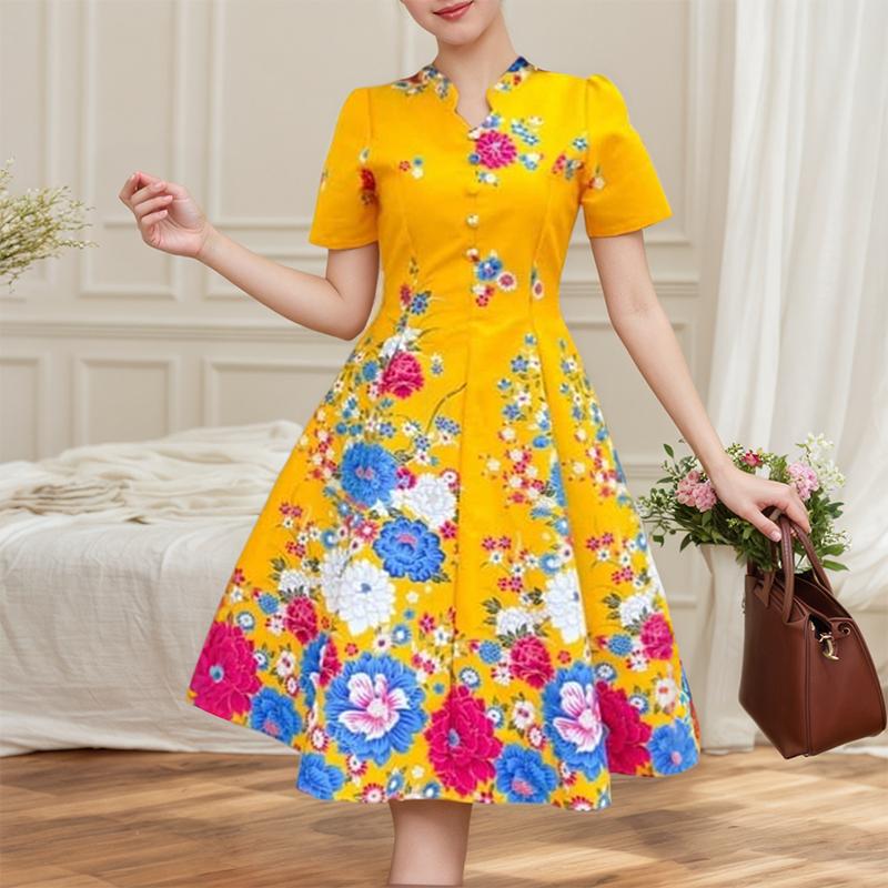 

ZANZEA Женское Летнее Повседневное Платье с Цветочным Принтом и Коротким Рукавом S жёлтый