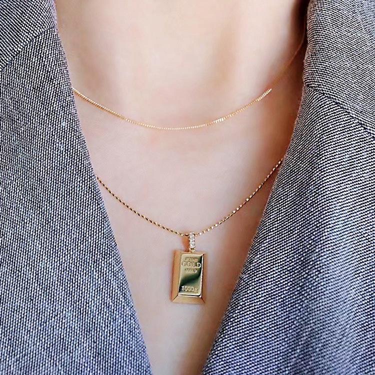 18k Gold-Plated Small Gold Bar Pendant Necklace - Xiaohongshu Recommended Trend