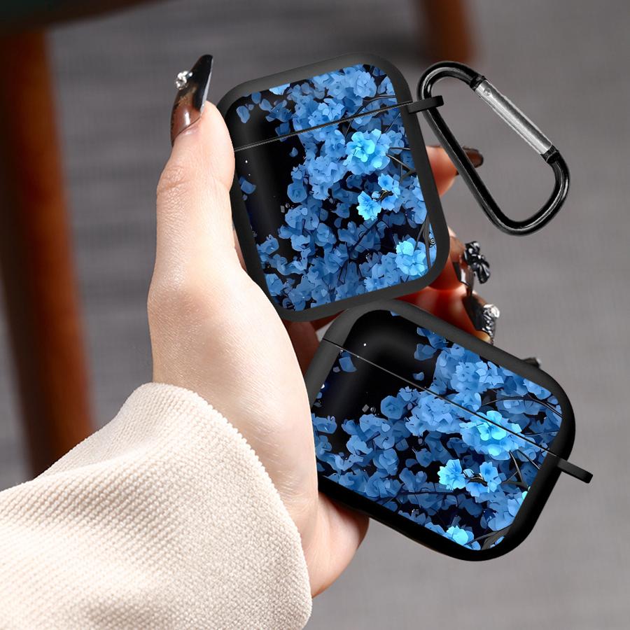 Case For Airpods Pro2 3 4 Pro3 Pro 1 2 Earphone Cases Cover Midnight Blue Flowers