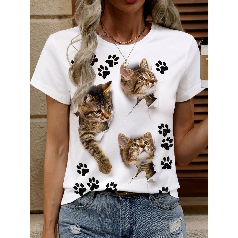 Women's Short Sleeve Round Neck T-Shirt, Summer Graphic Tees Women Tops