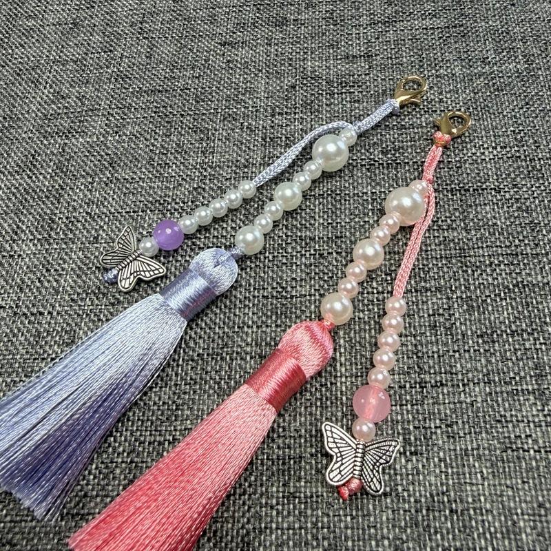 Faux Pearl Tassel Bag Charm With Retro Silver Butterfly Pendant Suitable For Handbags Backpacks Keys Hanfu Decoration