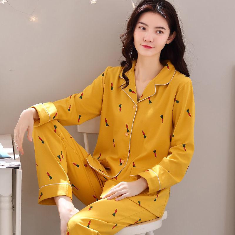 Pure cotton pajamas women's spring and autumn long-sleeved winter large-size pajamas, summer women's suits, loungewear can be worn outside